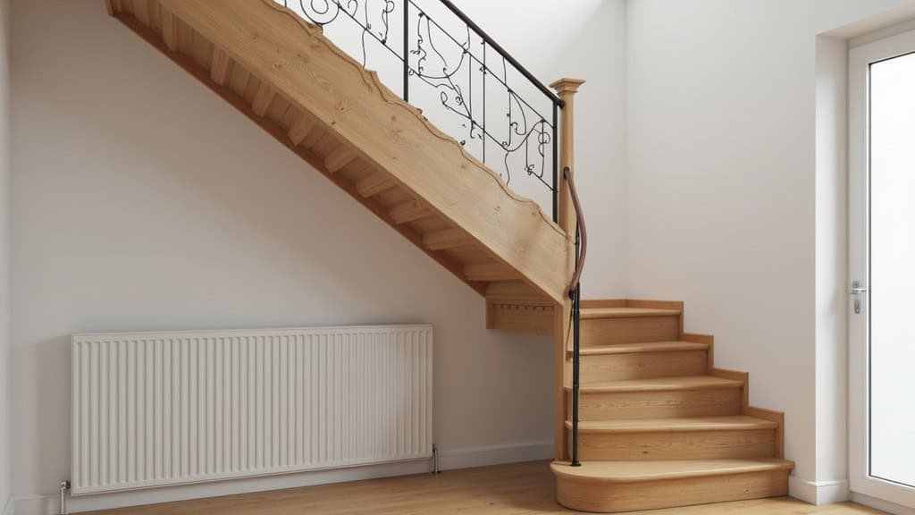 Monte-escalier droit installé dans un escalier en bois à Cléon, intégré discrètement dans un intérieur traditionnel normand