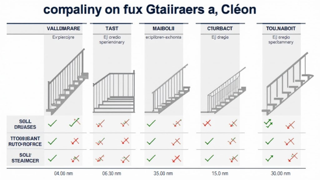 Tableau comparatif visuel des types de monte-escaliers à Cléon : droit, tournant, extérieur, avec prix, temps d