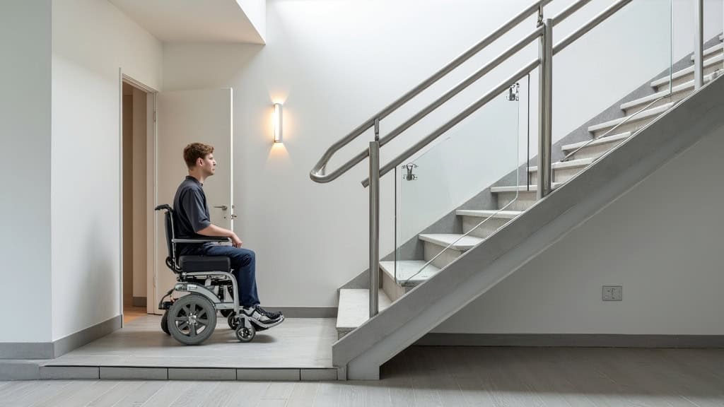 Plateforme élévatrice installée dans un escalier à Cocheren pour fauteuil roulant