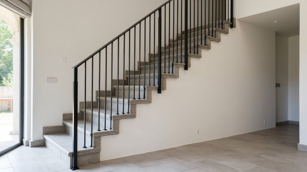 Monte-escalier droit installé dans une maison provençale à Cogolin, avec un siège gris et un rail noir intégré aux marches en pierre