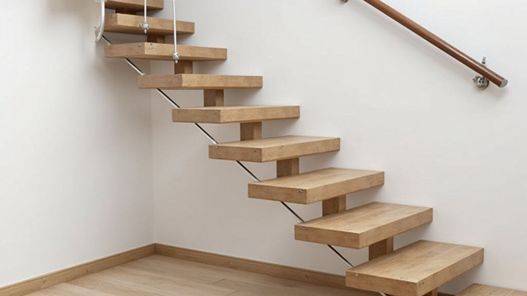 Monte-escalier droit installé dans une maison à Cordemais, avec un siège ergonomique et un rail discret sur les marches en bois