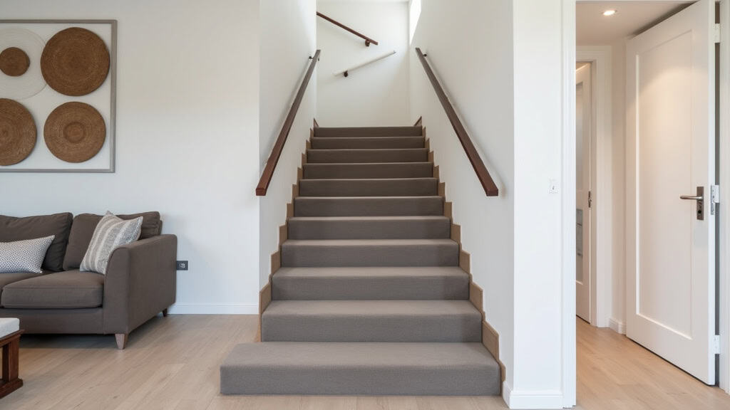 Monte-escalier droit installé dans un couloir de maison à Coulounieix-Chamiers, avec un siège en tissu gris et un rail discret
