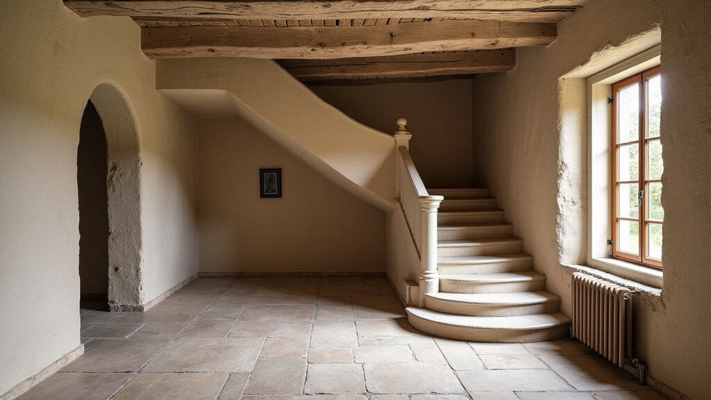 Monte-escalier courbe installé dans une maison ancienne de Marconne avec palier intermédiaire