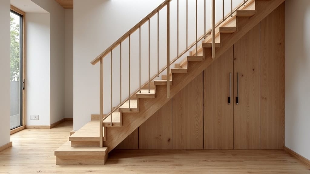 Monte-escalier courbe installé sur un escalier en bois avec virage à mi-hauteur, dans une maison typique de Billom, aspect discret et moderne