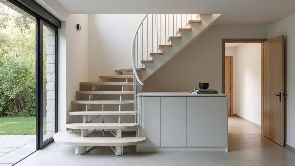 Monte-escalier courbe installé sur un escalier en colimaçon à Châtillon-sur-Seine