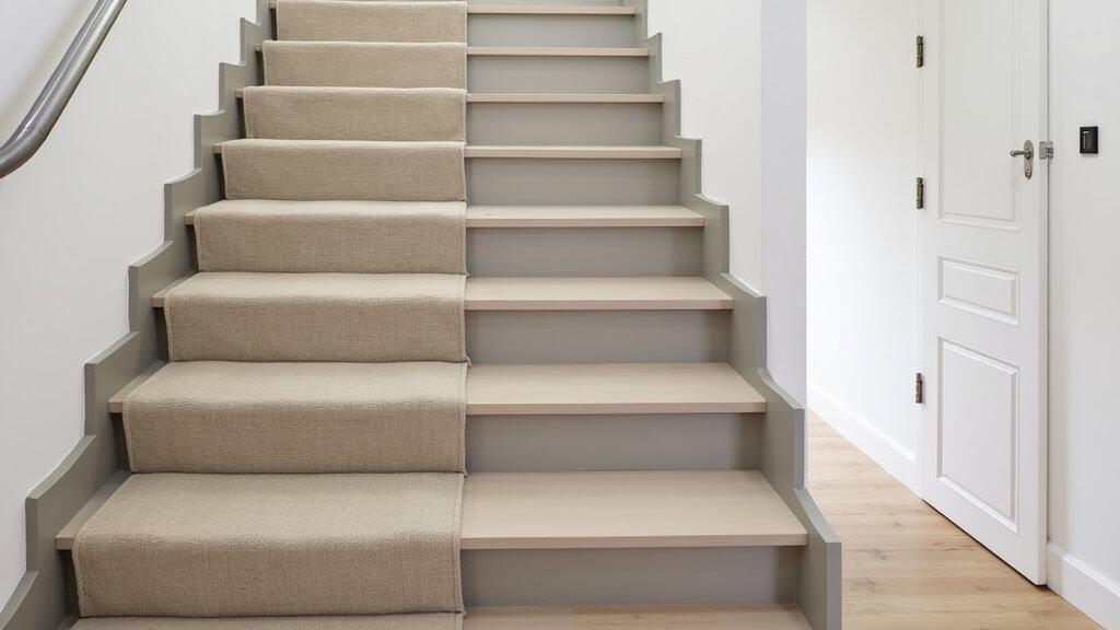Monte-escalier courbe installé sur un escalier en colimaçon à Maulette, avec rail en acier inoxydable et siège en tissu beige