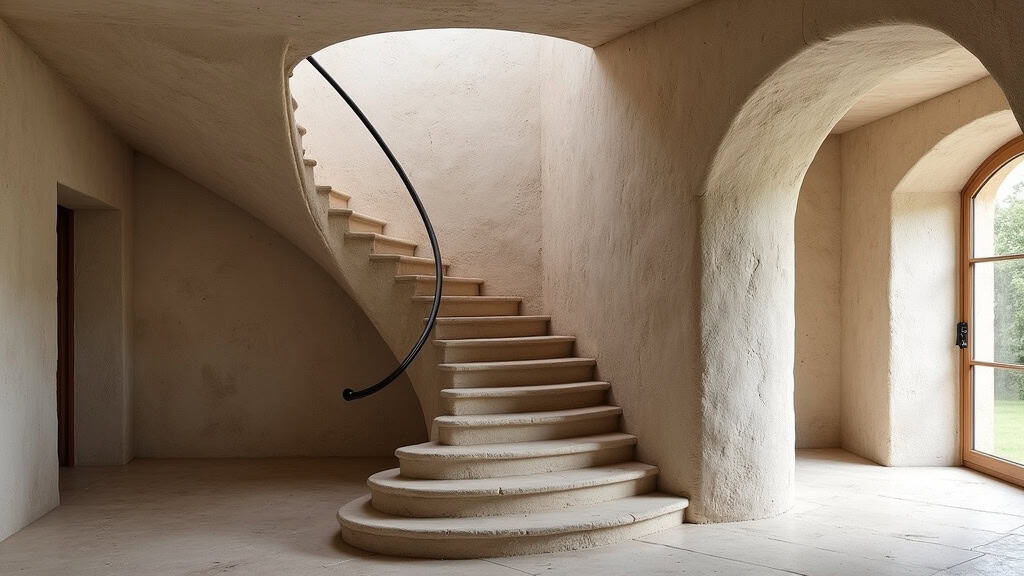 Monte-escalier courbe installé sur un escalier en colimaçon dans une maison ancienne d