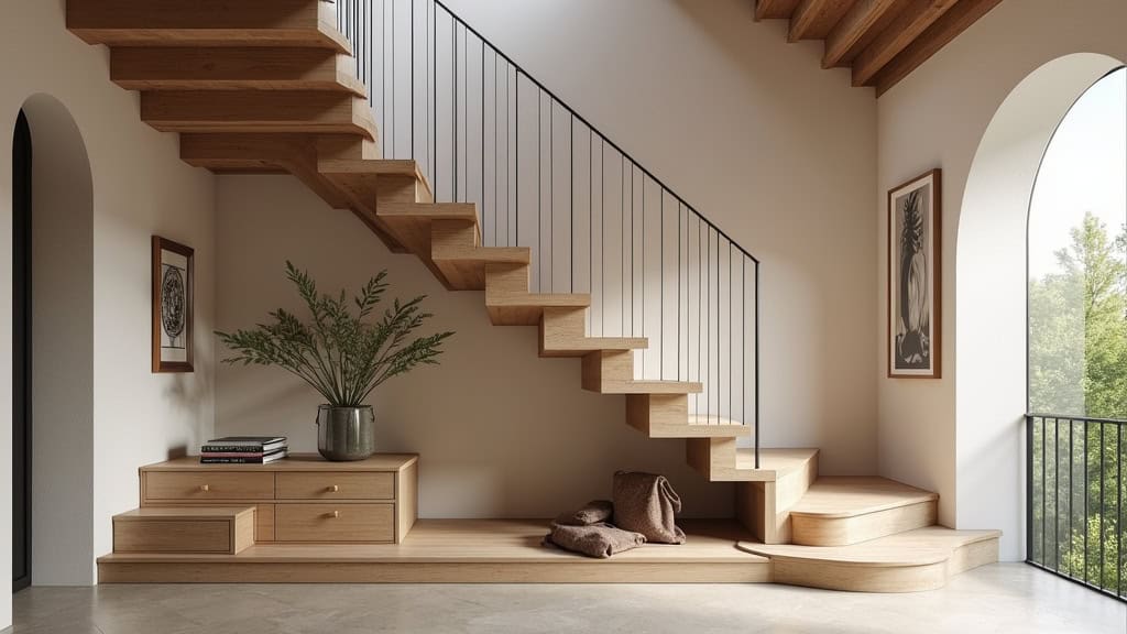 Monte-escalier courbe installé sur un escalier en colimaçon dans une maison traditionnelle du Gers à Aubiet