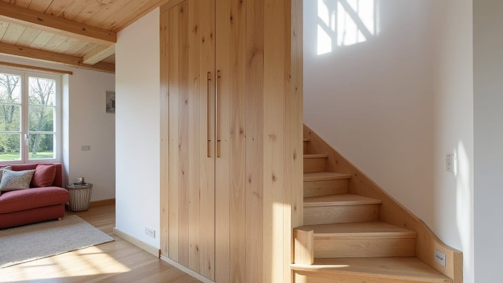 Monte-escalier courbe personnalisé installé dans un escalier en bois massif avec palier, intégré discrètement dans une maison traditionnelle du Haut-Rhin