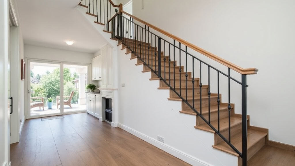 Monte-escalier courbe personnalisé installé dans un escalier en colimaçon à Beaulieu-sur-Loire, avec rail en aluminium poli