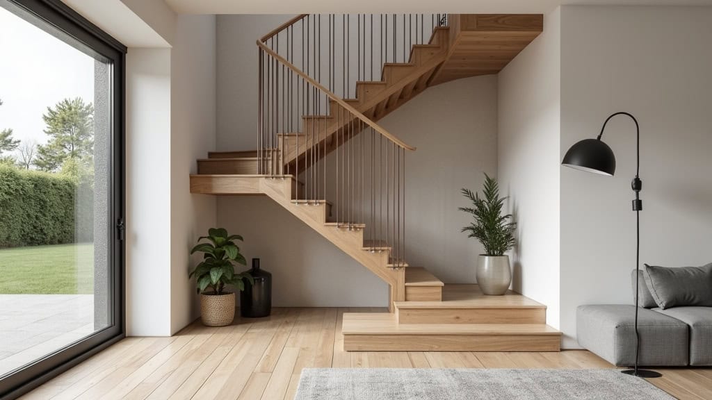 Monte-escalier courbe sur mesure installé sur un escalier en colimaçon dans une maison traditionnelle du centre d