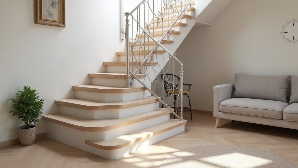 Monte escalier courbe sur mesure sur un escalier en colimaçon à Ségoufielle