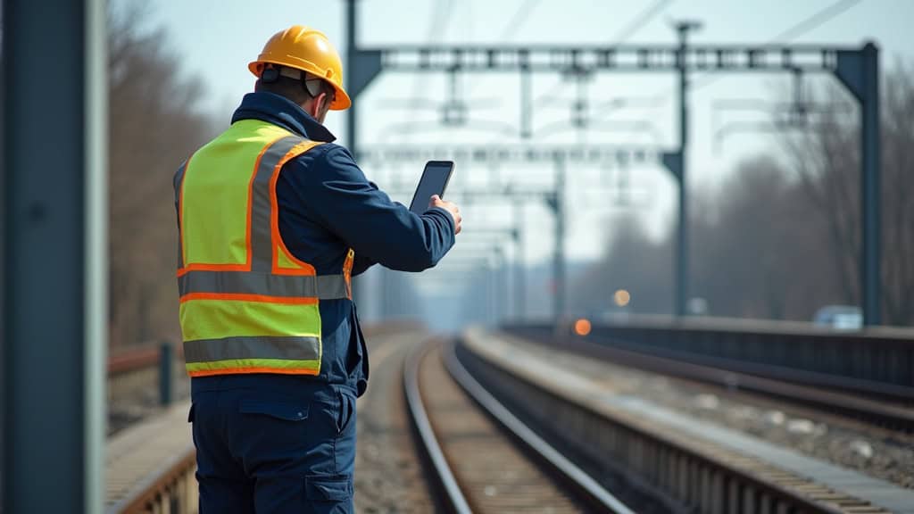 Technicien en train de vérifier le rail et les courroies d