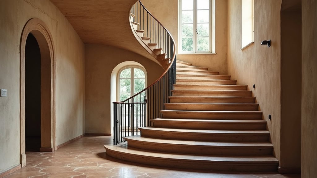 Monte-escalier tournant sur un escalier avec palier et virage, dans une maison ancienne de Courçon