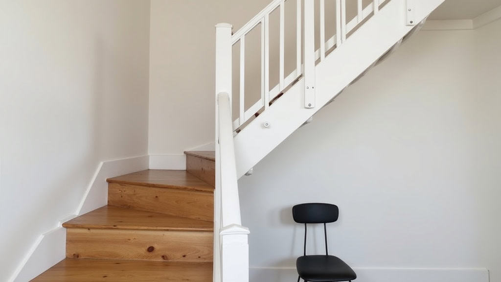 Monte-escalier droit installé sur un escalier en bois dans une maison traditionnelle de Cresserons, avec rail blanc et siège noir discret