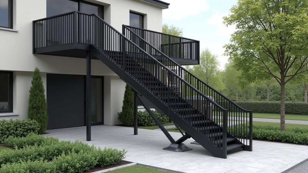 Monte-escalier extérieur en aluminium noir installé sur les marches d