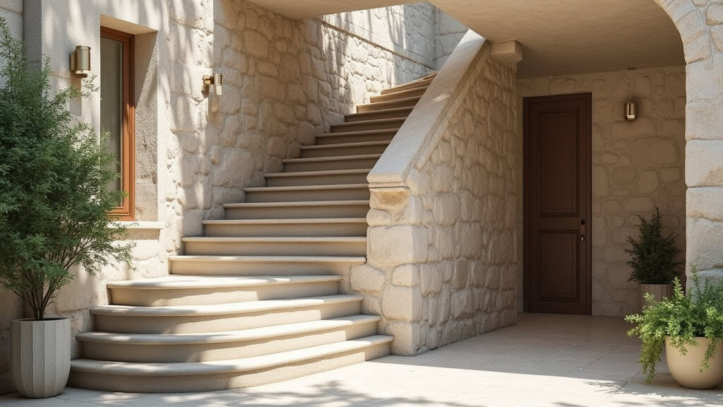 Monte-escalier courbe personnalisé installé sur un escalier en pierre avec virage, dans une maison de caractère à Cuxac-d