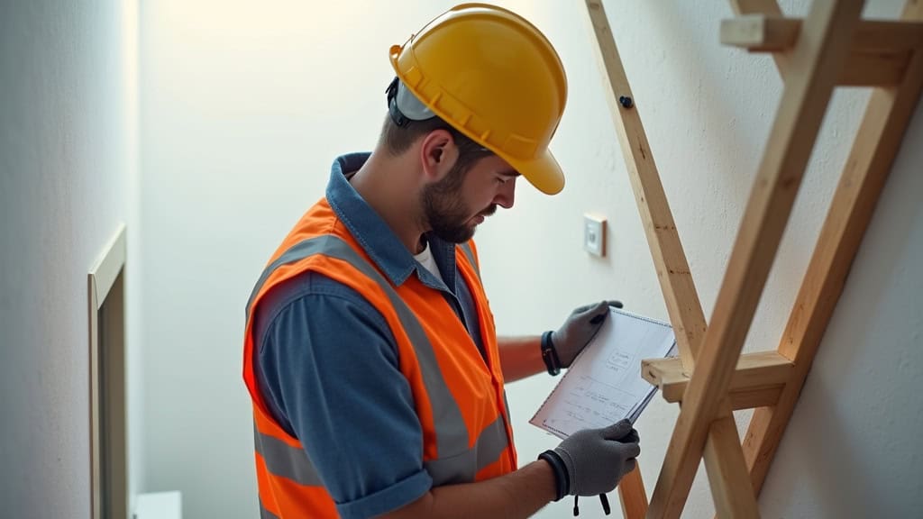 Technicien en train de mesurer un escalier à Dampierre pour un devis de monte-escalier