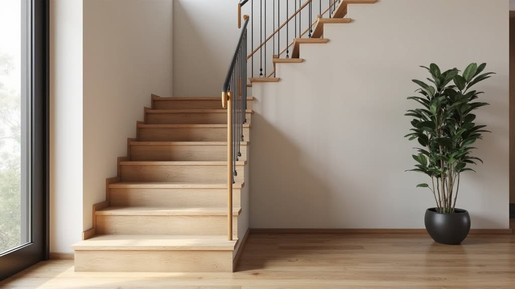 Monte-escalier de couleur neutre intégré dans un escalier en bois d