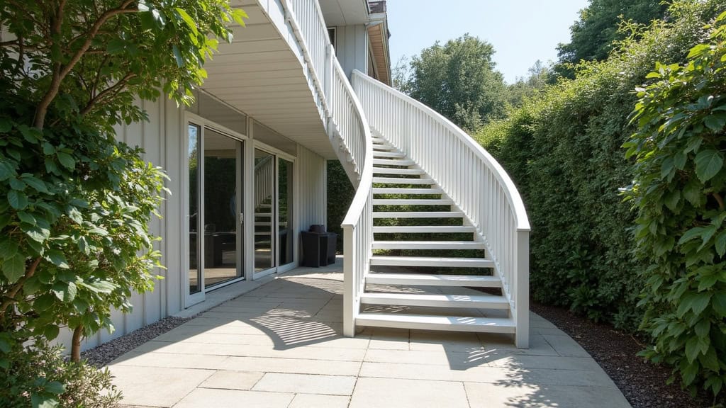 Monte-escalier d’extérieur en aluminium blanc installé pour accéder à un jardin à Désaignes