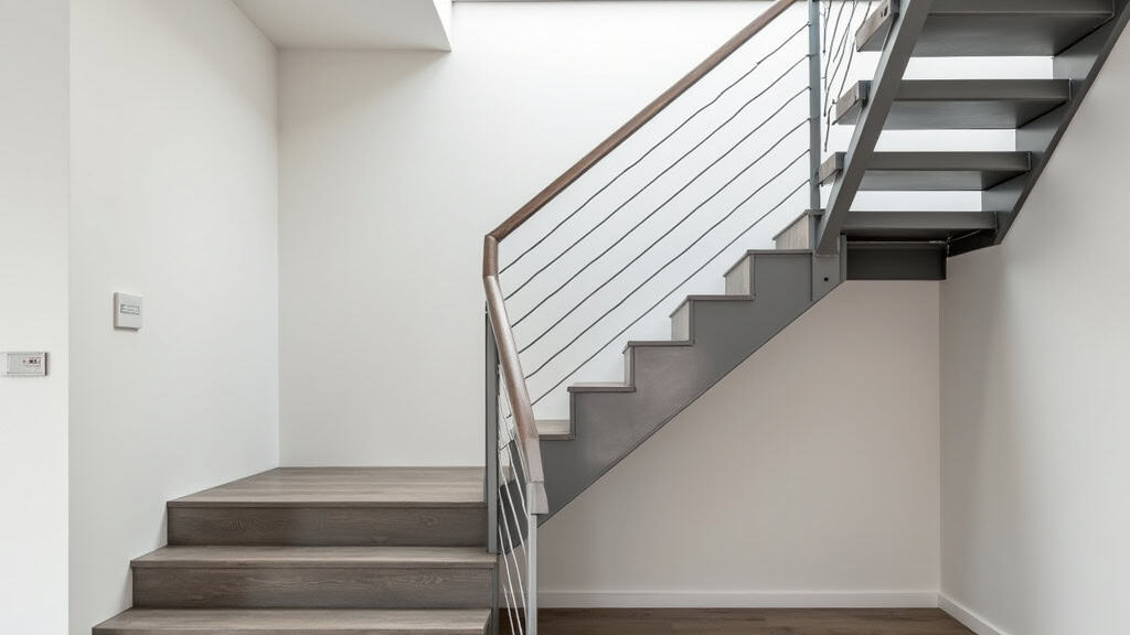 Monte-escalier droit installé dans une maison traditionnelle à Devecey, avec rail en aluminium et siège gris clair, entouré d