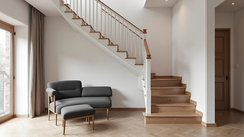 Monte-escalier courbe installé dans un escalier en L en bois massif à Devecey, avec rail blanc et siège noir, parfaitement intégré à l’architecture ancienne