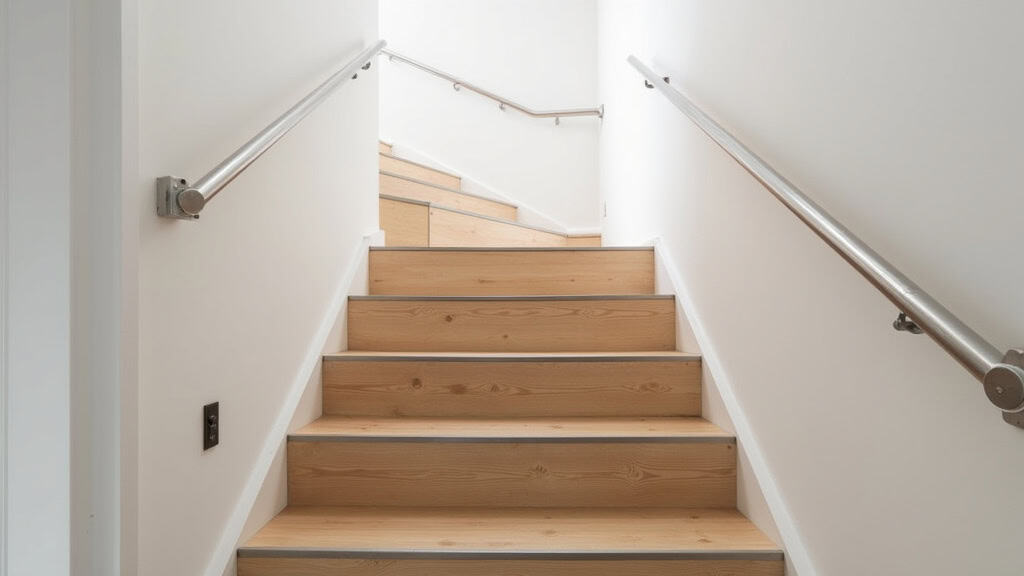 Monte-escalier droit en aluminium discret installé dans un escalier en bois d