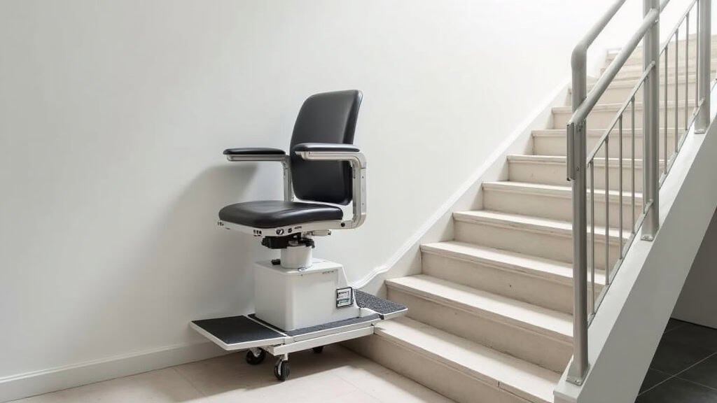 Plateforme élévatrice pour fauteuil roulant installée dans un escalier droit à Domfront-en-Champagne