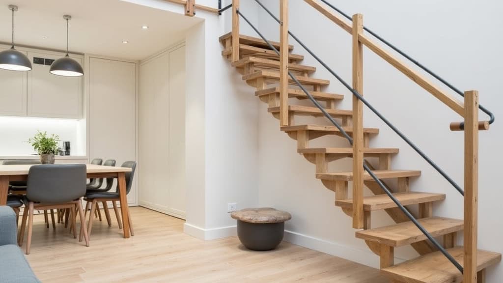 Monte-escalier tournant installé dans un escalier en bois à Drancy, avec rail personnalisé et siège confortable