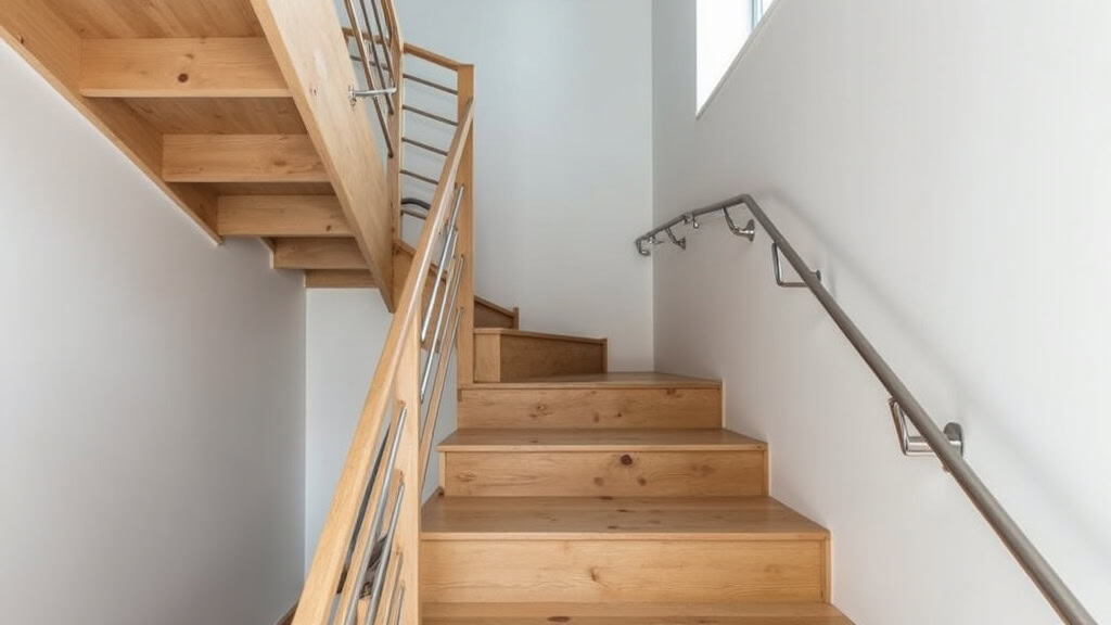 Monte-escalier droit installé dans un escalier en bois à Toulouse, avec siège gris et rail métallique