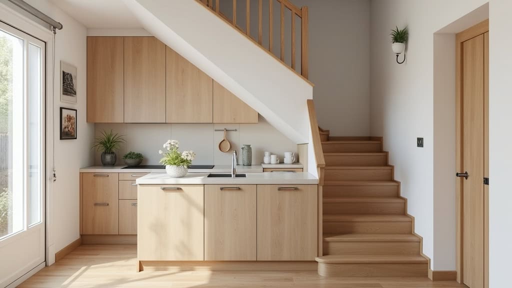 Monte-escalier droit installé dans un escalier en bois d