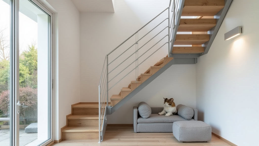 Monte-escalier droit installé dans un escalier intérieur à Bourbon-Lancy, en aluminium, avec siège rembourré et rail discret, intégré à une maison traditionnelle