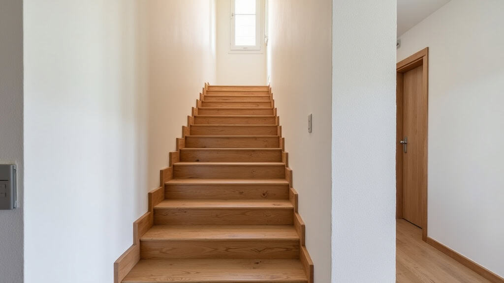 Monte-escalier droit installé dans une maison à Ballancourt-sur-Essonne, intégré discrètement à un escalier en bois massif