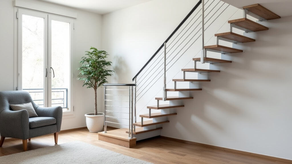 Monte-escalier droit installé dans une maison à Beaumont-lès-Valence avec rail en aluminium et siège ergonomique