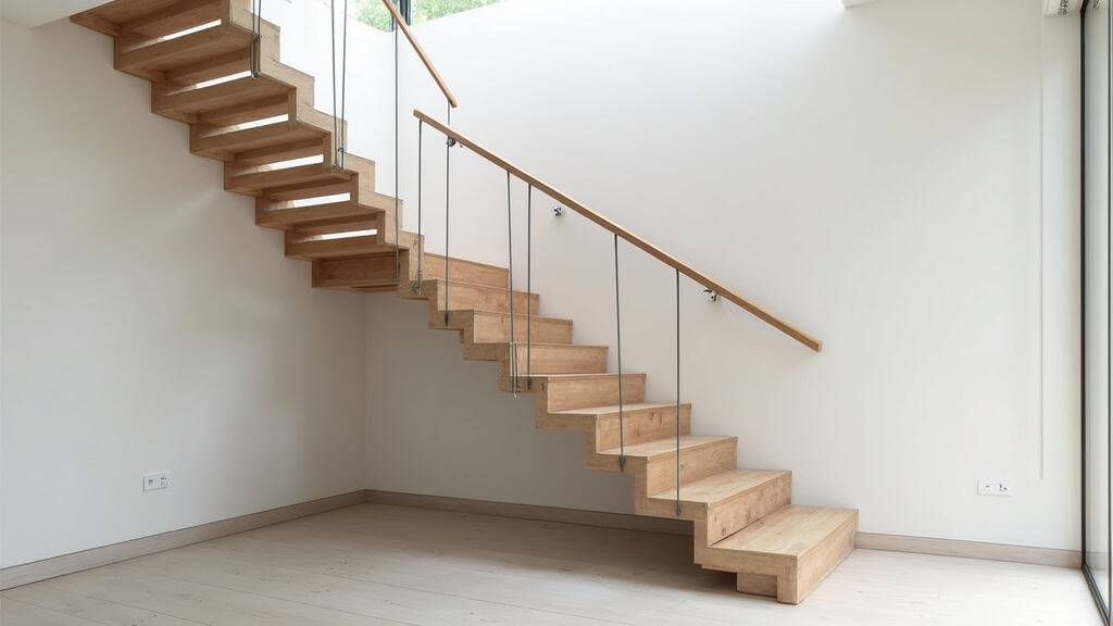 Monte-escalier droit installé dans une maison à Rieulay, avec rail fixé sur la rampe d