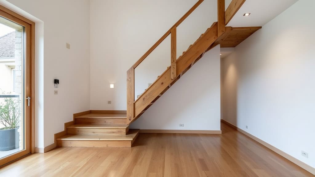 Monte-escalier droit installé dans une maison à Saint-Aubert, sur un escalier en bois droit