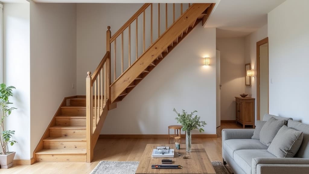 Monte-escalier droit installé dans une maison ancienne à Auménancourt, intégré discrètement à l’escalier en bois