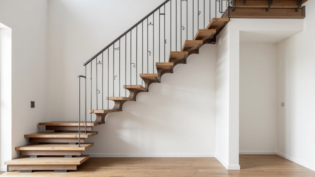 Monte escalier droit installé dans une maison de Balleroy-sur-Drôme avec escalier en bois et rail en aluminium discret