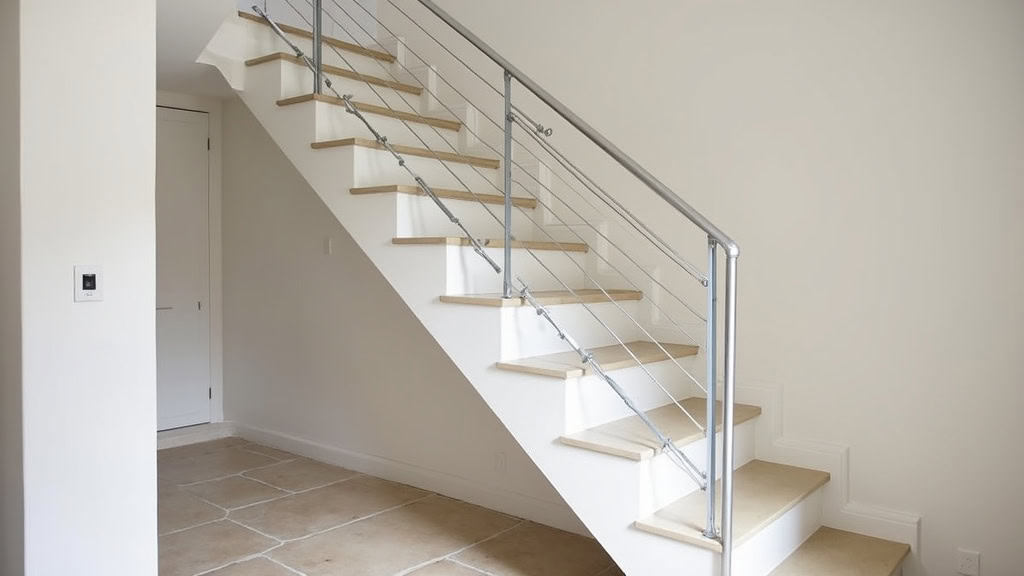 Monte-escalier droit installé dans une maison de Champagné-les-Marais, montrant un rail simple sur un escalier rectiligne