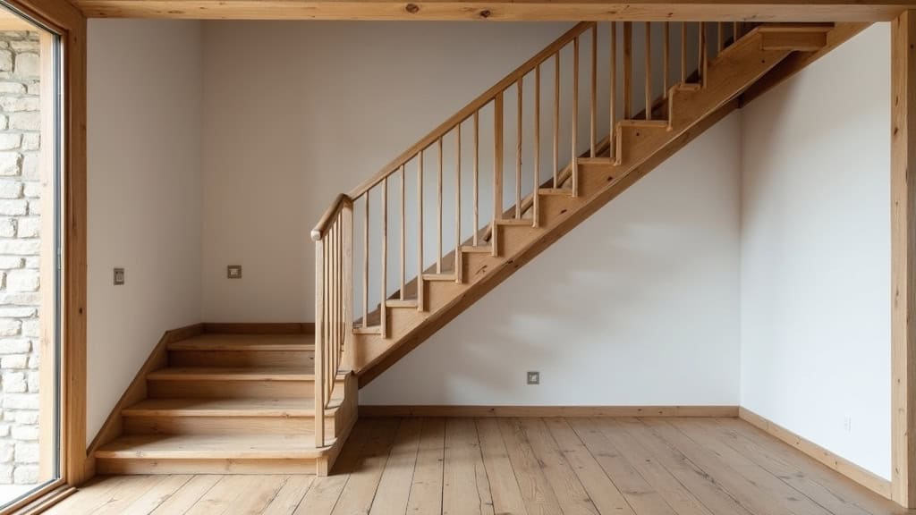 Monte-escalier droit installé dans une maison traditionnelle de Ballon-Saint Mars avec escalier en bois clair