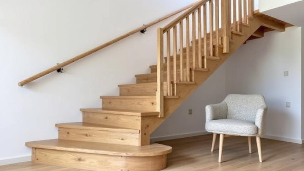 Monte-escalier droit installé sur un escalier en bois à Le Bosc, avec rail léger et siège ergonomique