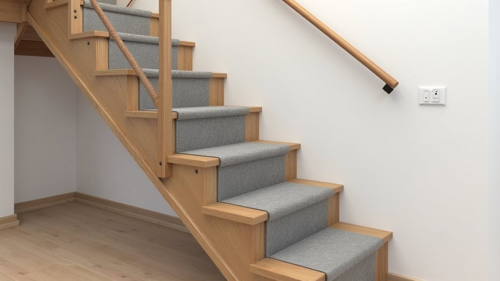Monte-escalier droit installé sur un escalier en bois avec siège en tissu gris, à Biesheim
