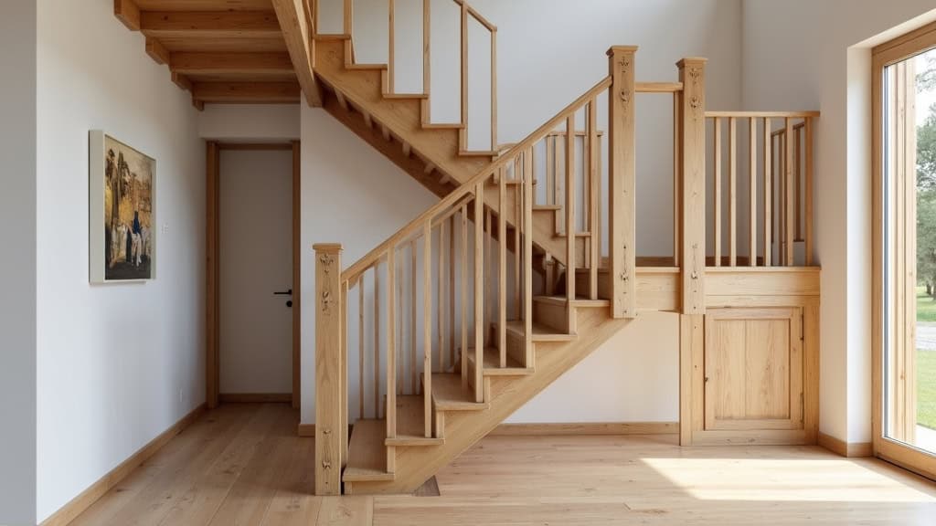 Monte-escalier droit installé sur un escalier en bois dans une maison traditionnelle d