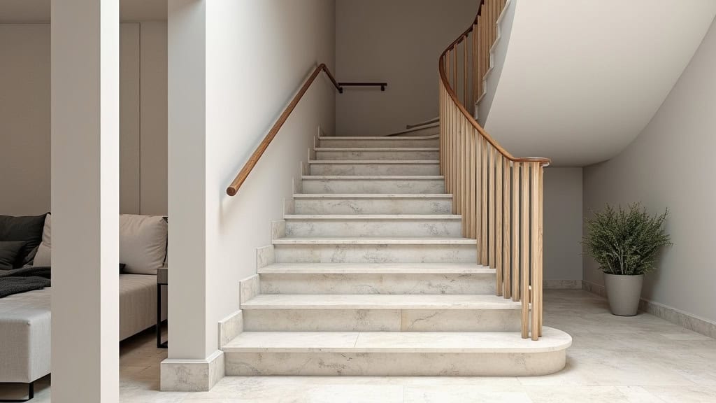 Monte-escalier droit installé sur un escalier en travertin à Le Cheylard, avec rail discret et siège ergonomique