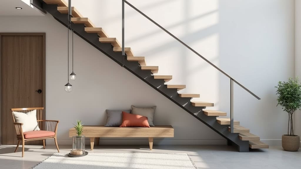 Monte-escalier droit installé sur un escalier rectiligne à Courlaoux