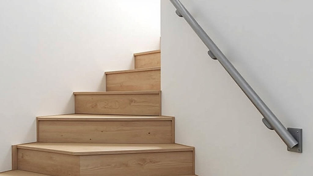 Monte-escalier droit installé sur un escalier rectiligne en bois à Maulette, avec siège ergonomique gris et rail en aluminium