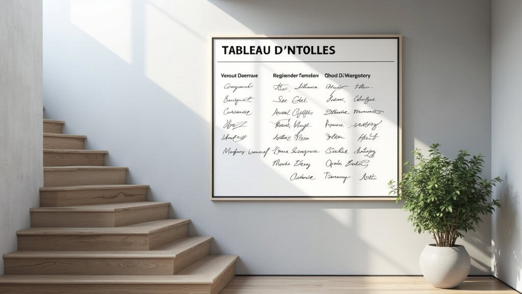 Tableau d’entretien affiché près d’un monte-escalier, avec dates et signatures de passage