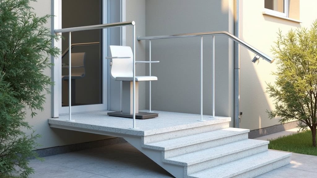 Plateforme monte-escalier avec fauteuil roulant sur les marches extérieures d