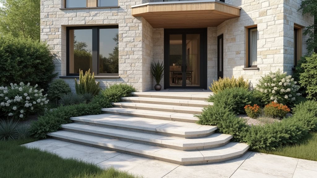 Monte-escalier extérieur résistant aux intempéries à Essars, installé sur l’entrée principale d’une maison en pierre