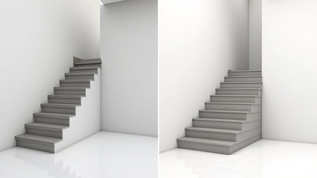 Comparaison visuelle entre un monte-escalier droit et un modèle courbe installé